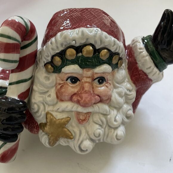 Retired FITZ & FLOYD "SNOW BUSINESS" SANTA CLAUS CHRISTMAS CANDY JAR Cookie- - Picture 9 of 13